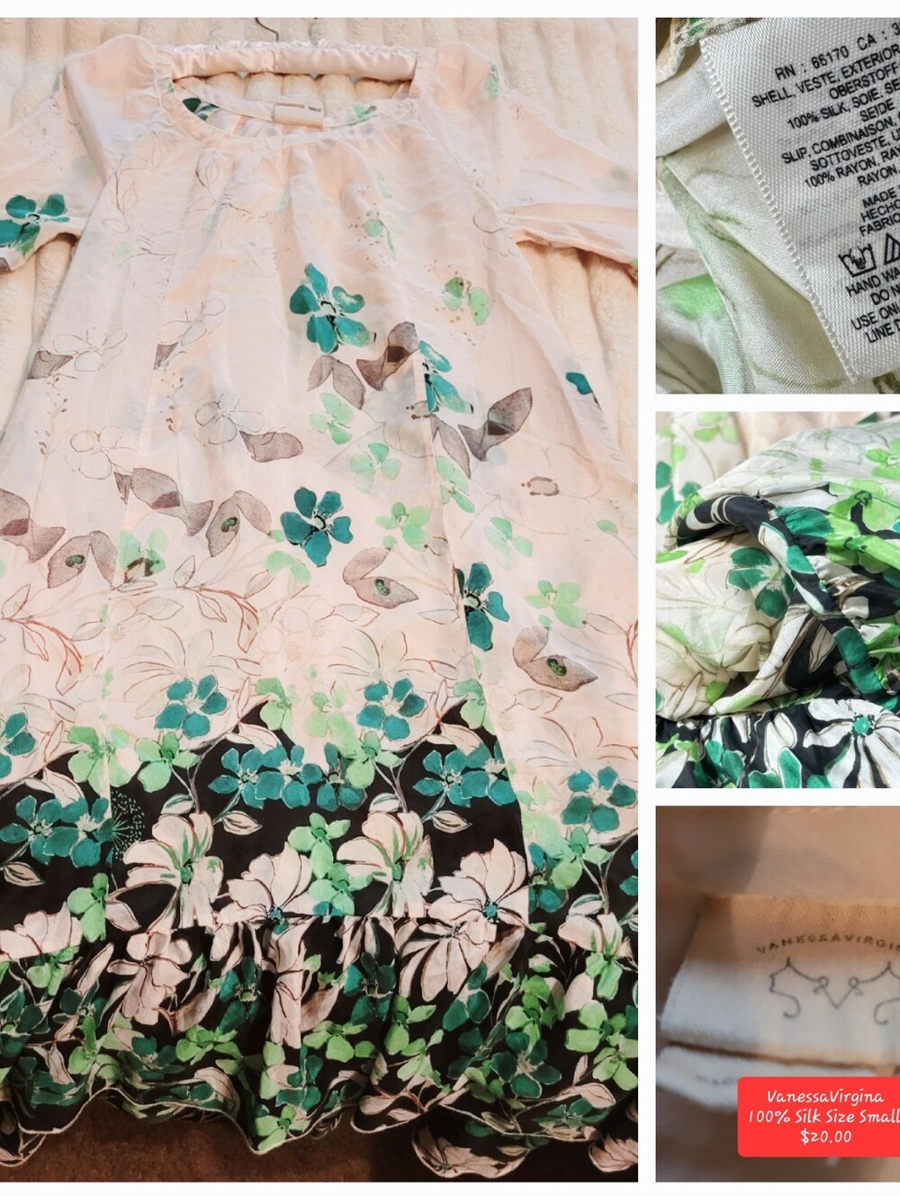 Vanessa Virginia Girls' Floral Silk Dress in Green and White